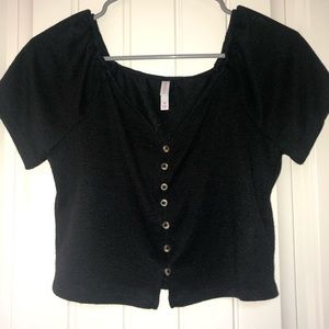 Short Sleeve Button Down Crop Top